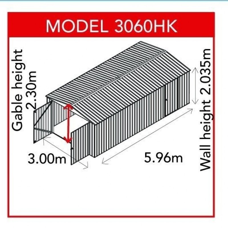 Absco Gable Shed 3.00m x 5.96m x 2.30m 3060HK | Atlas Sheds