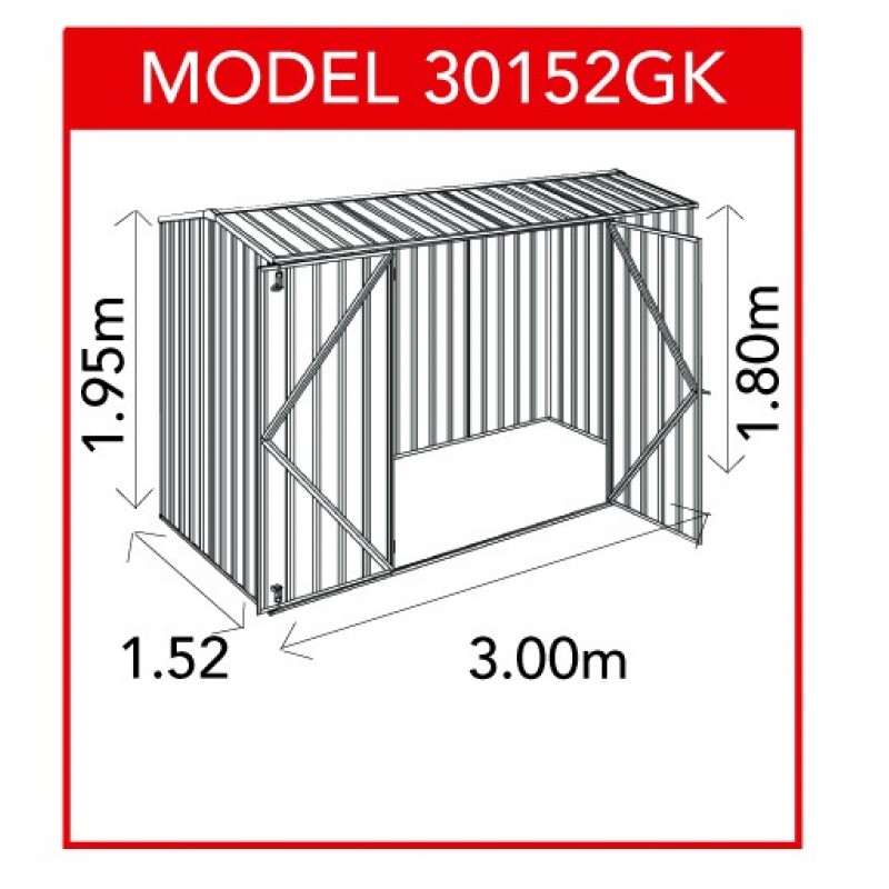 Absco 30152GK 3.00m x 1.52m x 1.95m Gable Garden Shed Large Garden 