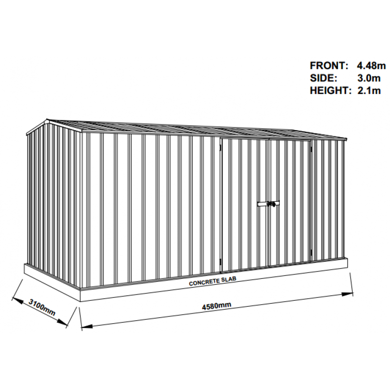 Absco 45302WK 4.48m x 3.00m x 2.00m Gable Workshop Shed  Atlas Sheds